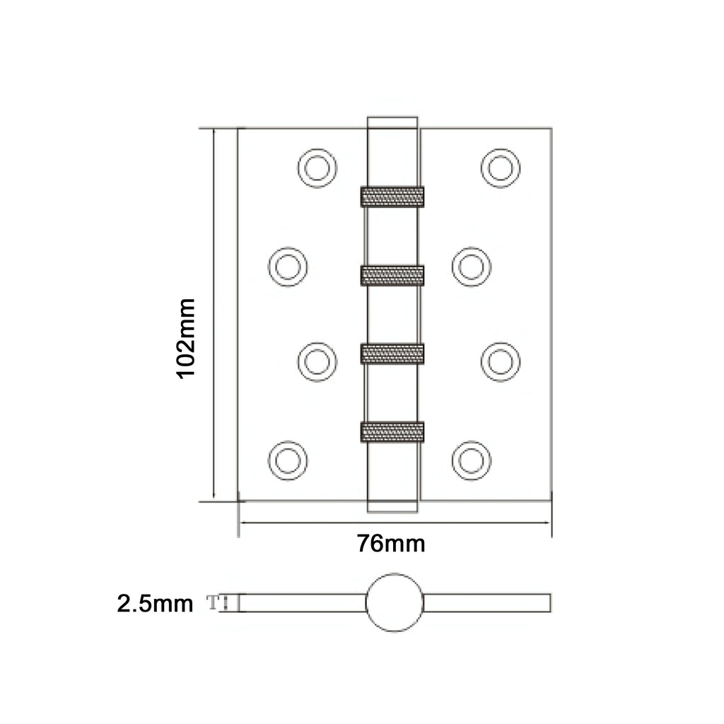 Technical drawing of a 4" (100mm) Slimline Ball Bearing Hinge with dimensions labeled on a white background.