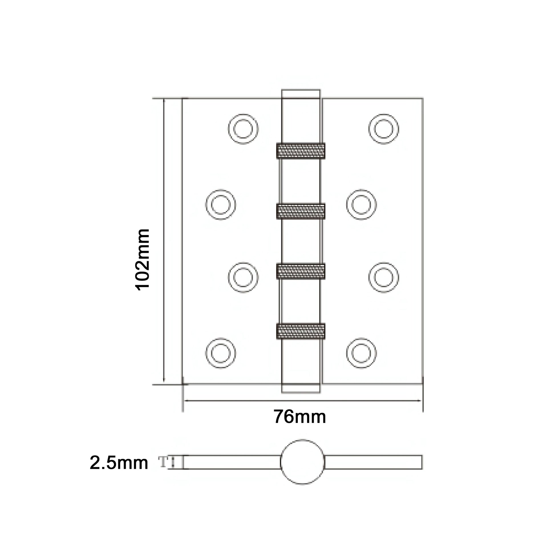 Technical drawing of a 4" (100mm) Slimline Ball Bearing Hinge with dimensions labeled on a white background.