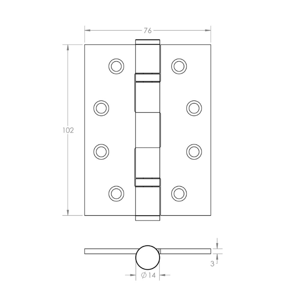 Technical drawing of a 100mm Grade 13 Ball Bearing hinge on a white background.
