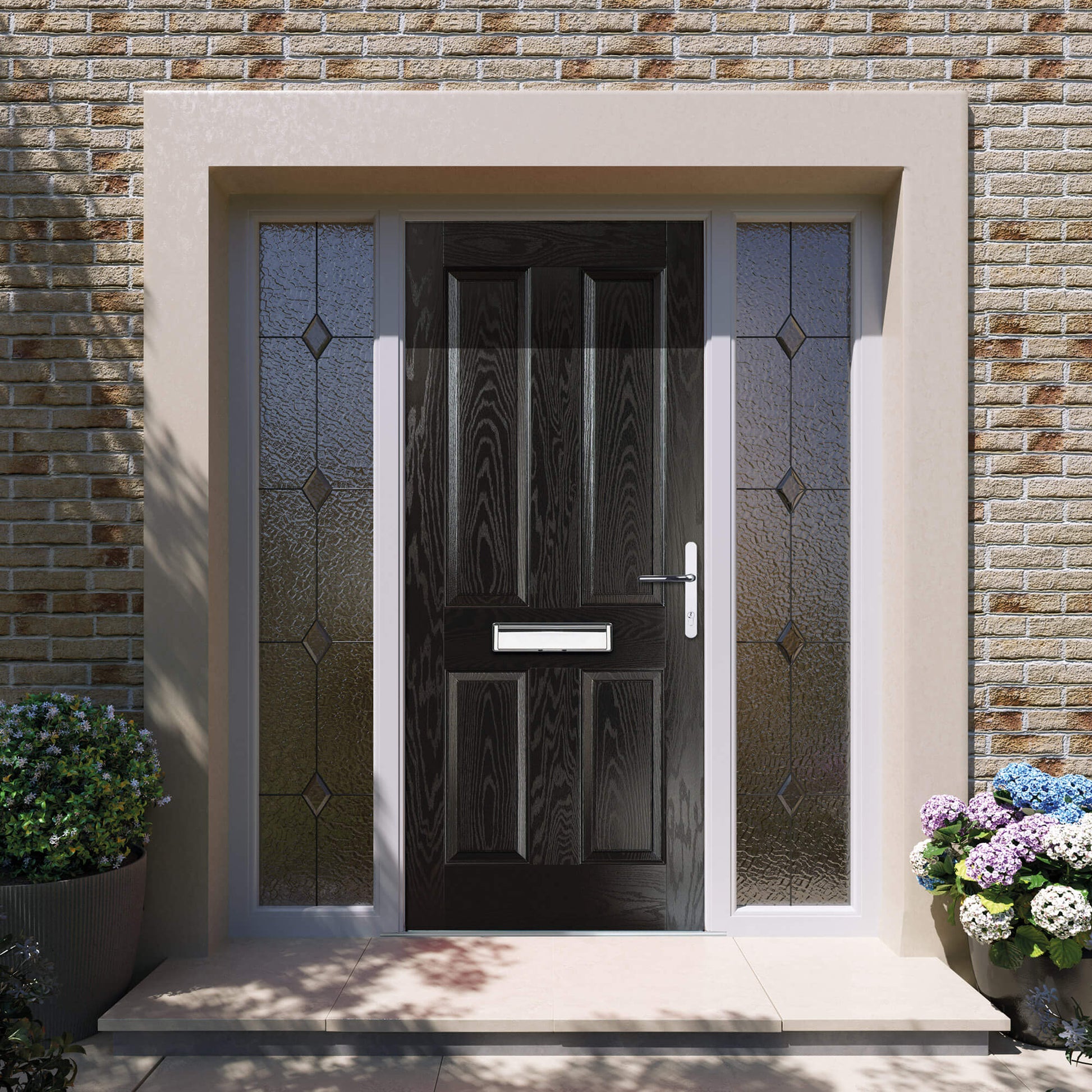 A 4 Panel Composite GRP External Door in a front door exterior setting.