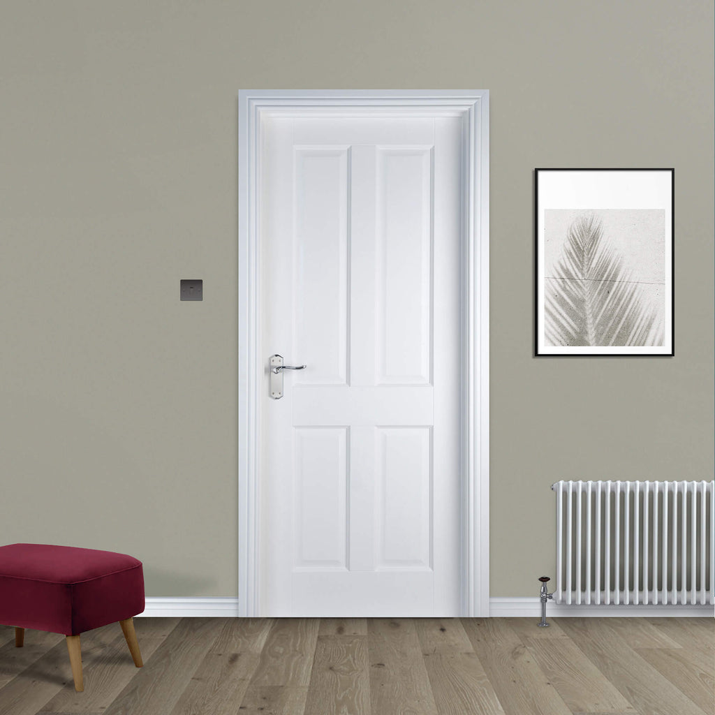 A 4 Panel White Primed Door in a homely interior setting
