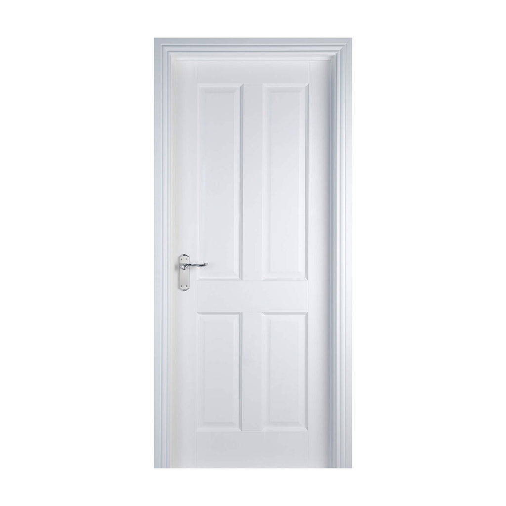 A 4 Panel White Primed Door on a white background