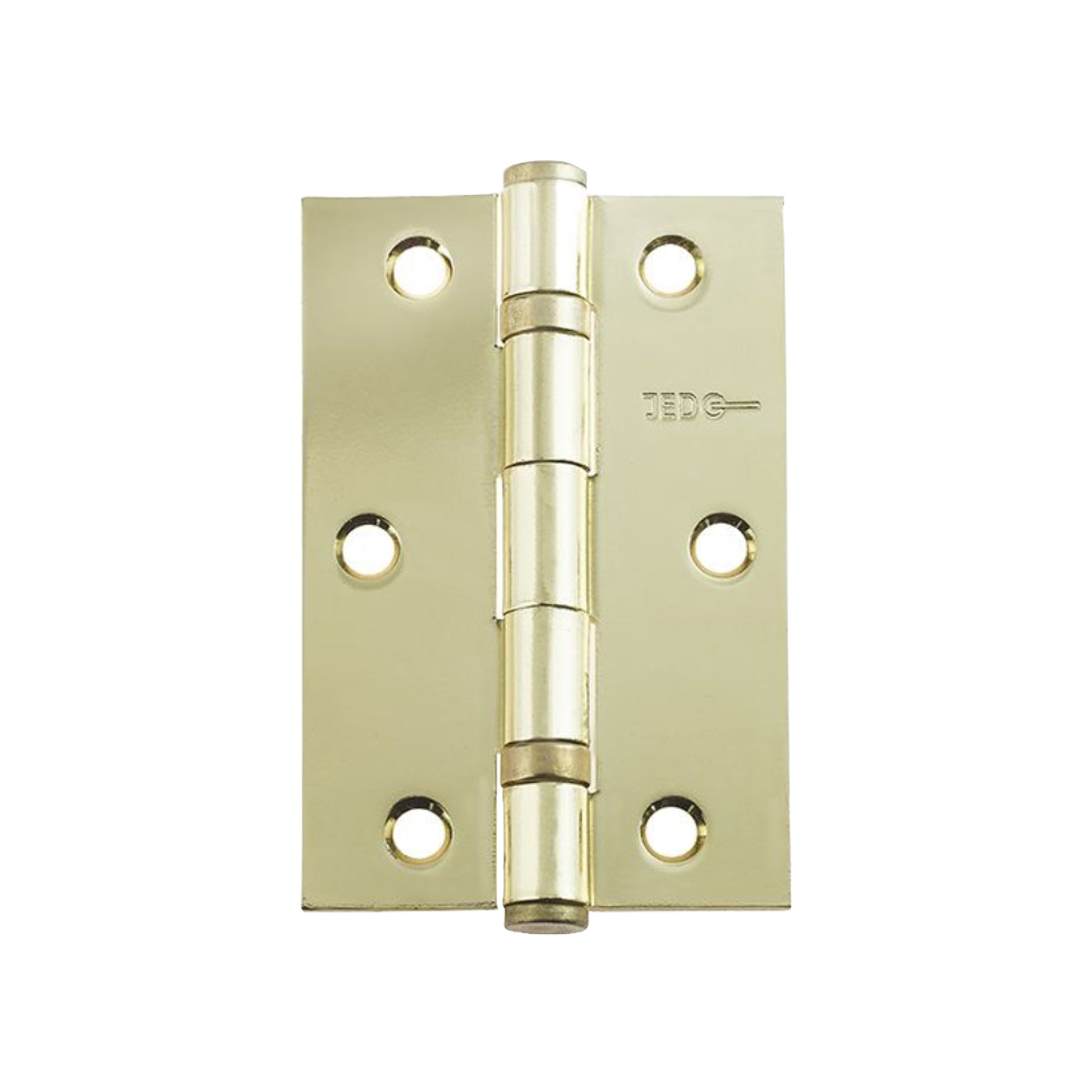 An Electro Brassed 3.5" (90mm) Slimline Ball Bearing Hinge on a white background