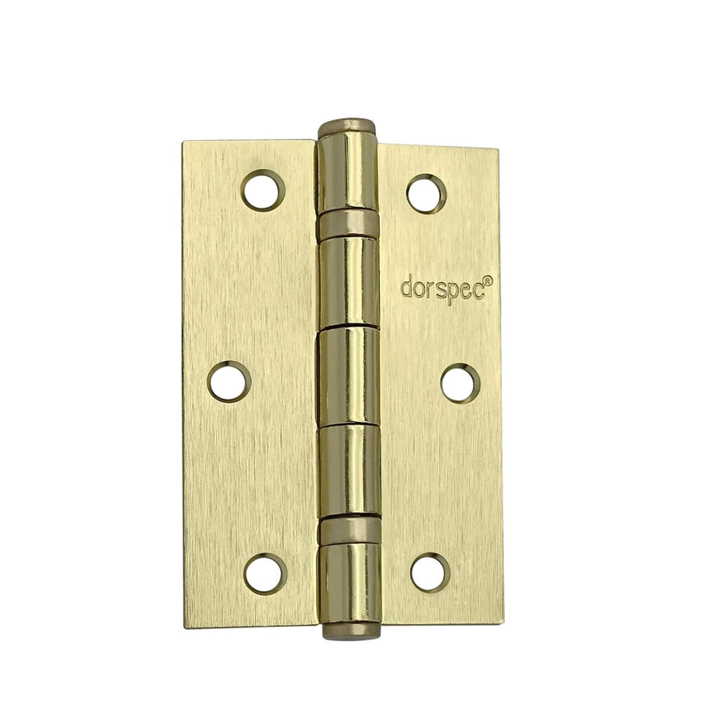 Satin Brass 3.5" (90mm) Slimline Ball Bearing Hinge on a white background