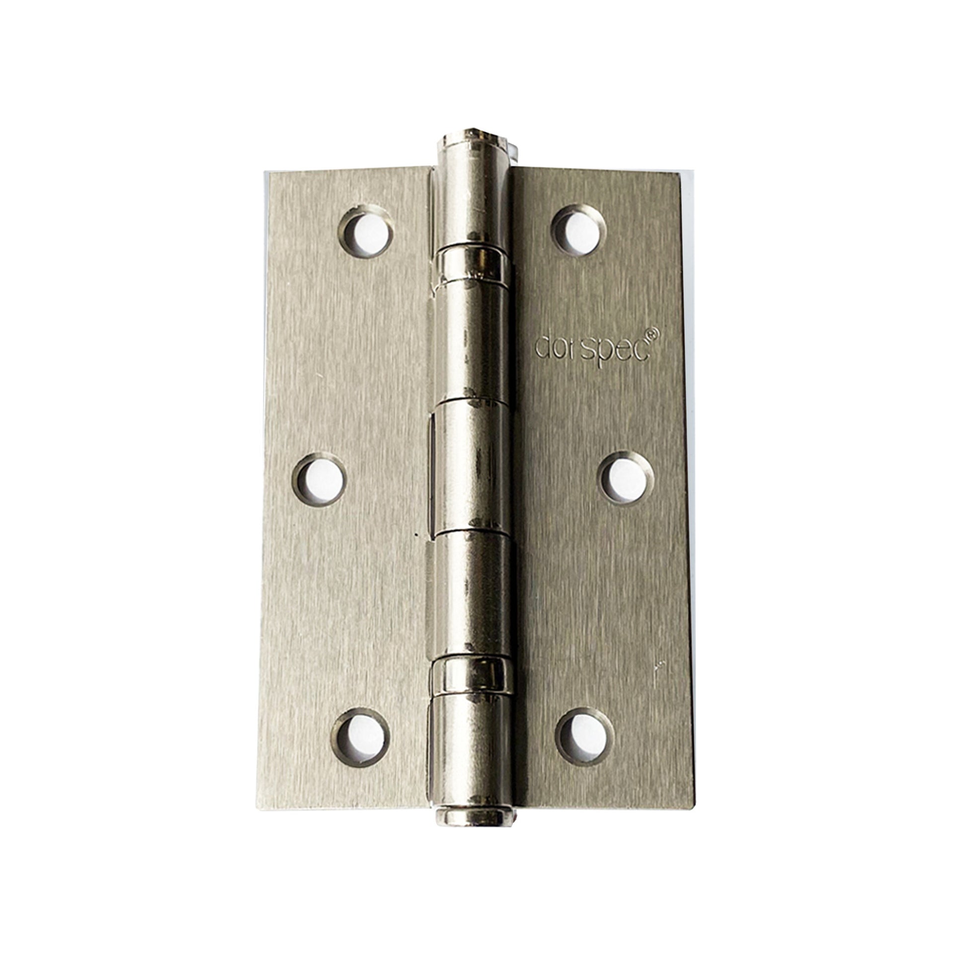 Satin Nickel 3.5" (90mm) Slimline Ball Bearing Hinge on a white background