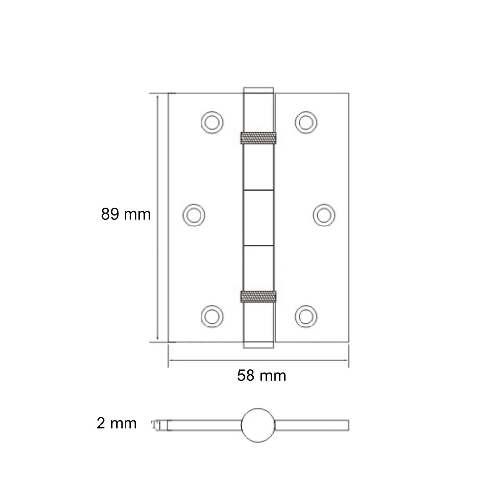 Technical drawing of a 3.5" (90mm) Slimline Ball Bearing Hinge with dimensions labeled on a white background.