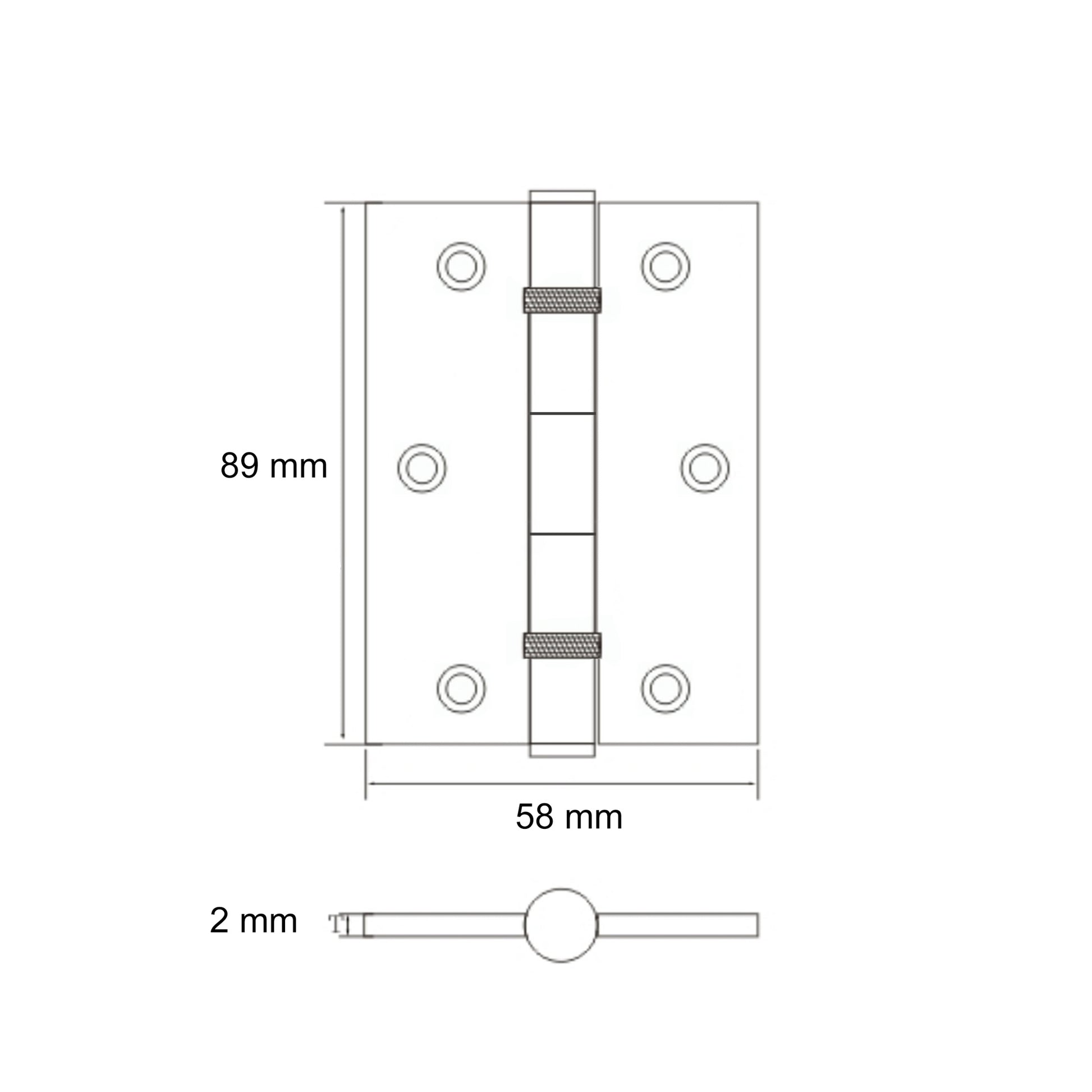 Technical drawing of a 3.5" (90mm) Slimline Ball Bearing Hinge with dimensions labeled on a white background.