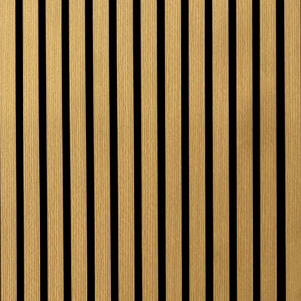 Close-up of the Oak acoustic slatwall panel