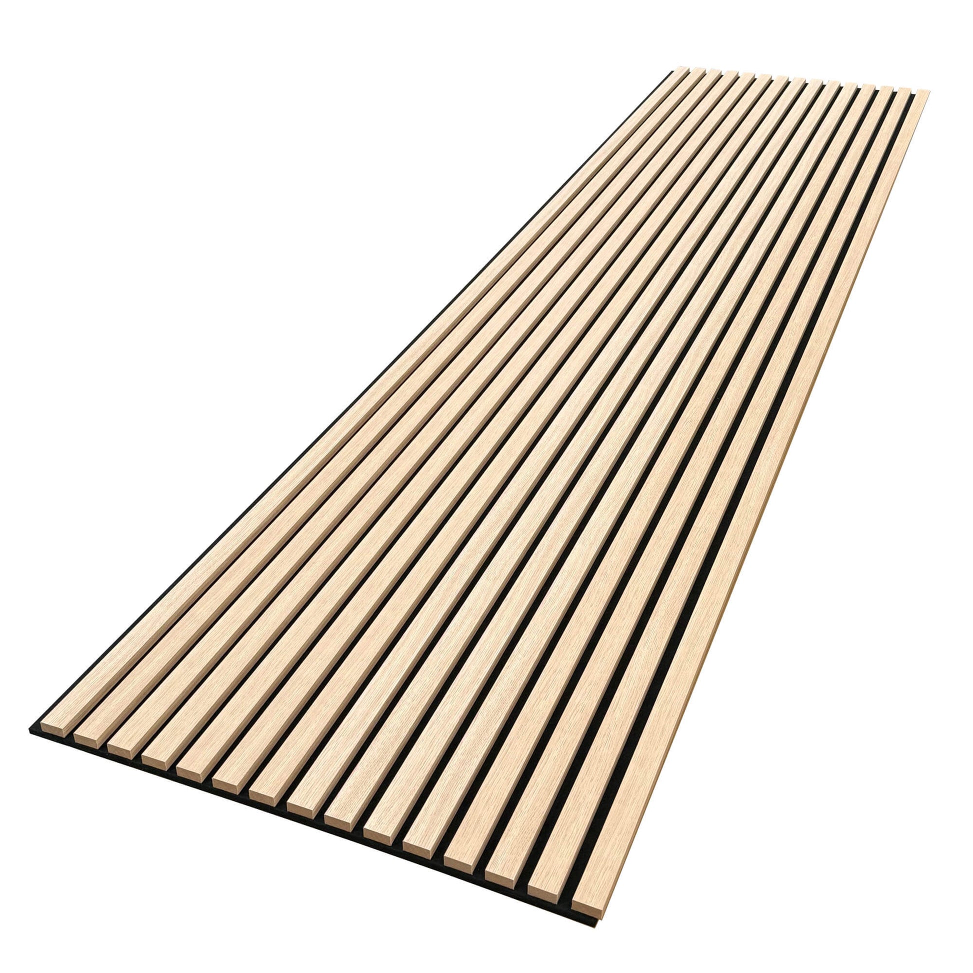 White Stained Oak slatwall panel on a white background