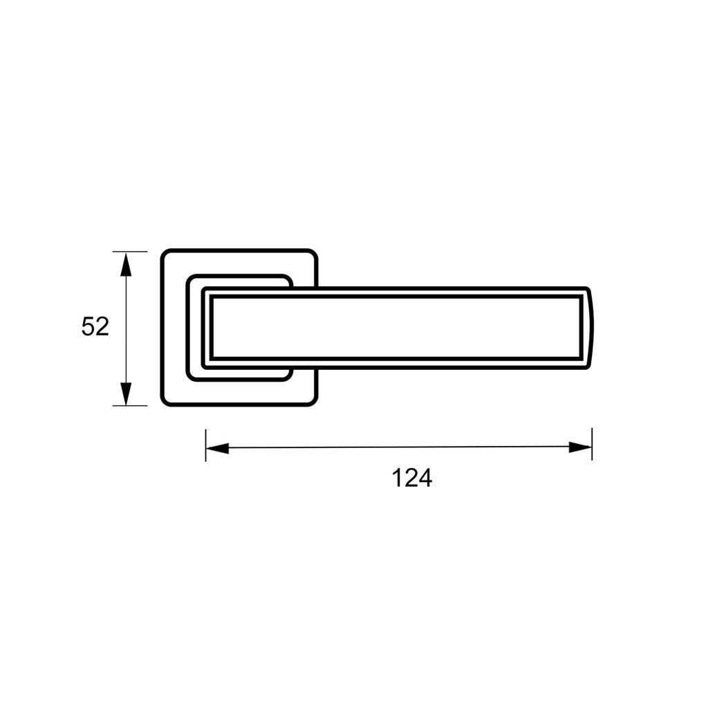Technical drawing of an Alto Nickel Brushed & Polished Chrome Square Rose handle on a white background.