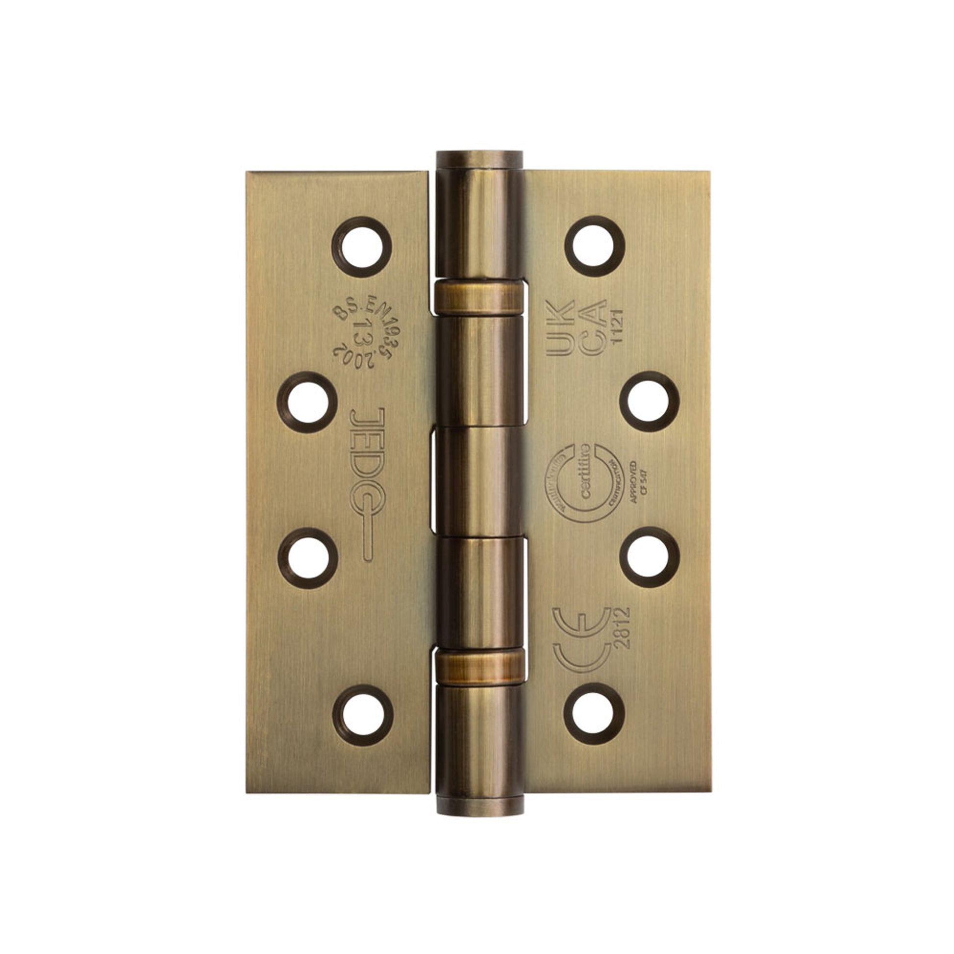 Antique Brass 4" (100mm) Grade 13 Bearing Hinge on a white background