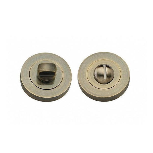Antique Brass WC Round Thumbturn Set