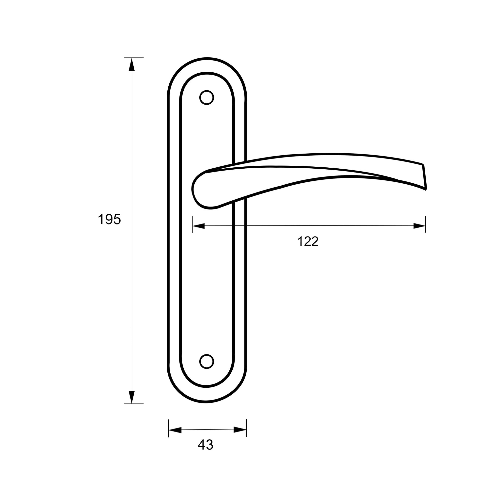 Technical drawing of a Apollo Silver Backplate Handle