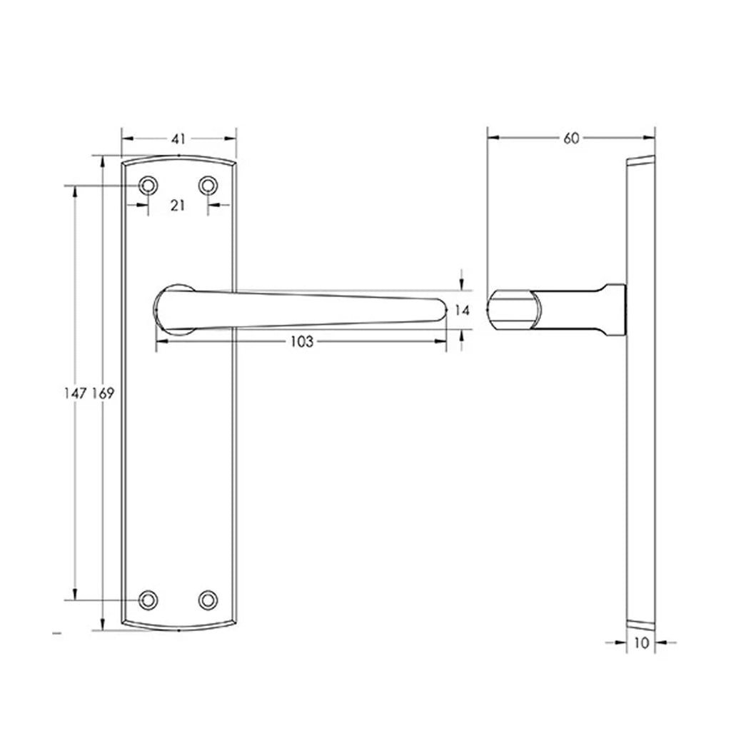 Technical drawing of a Bray Polished Chrome Backplate Handle.