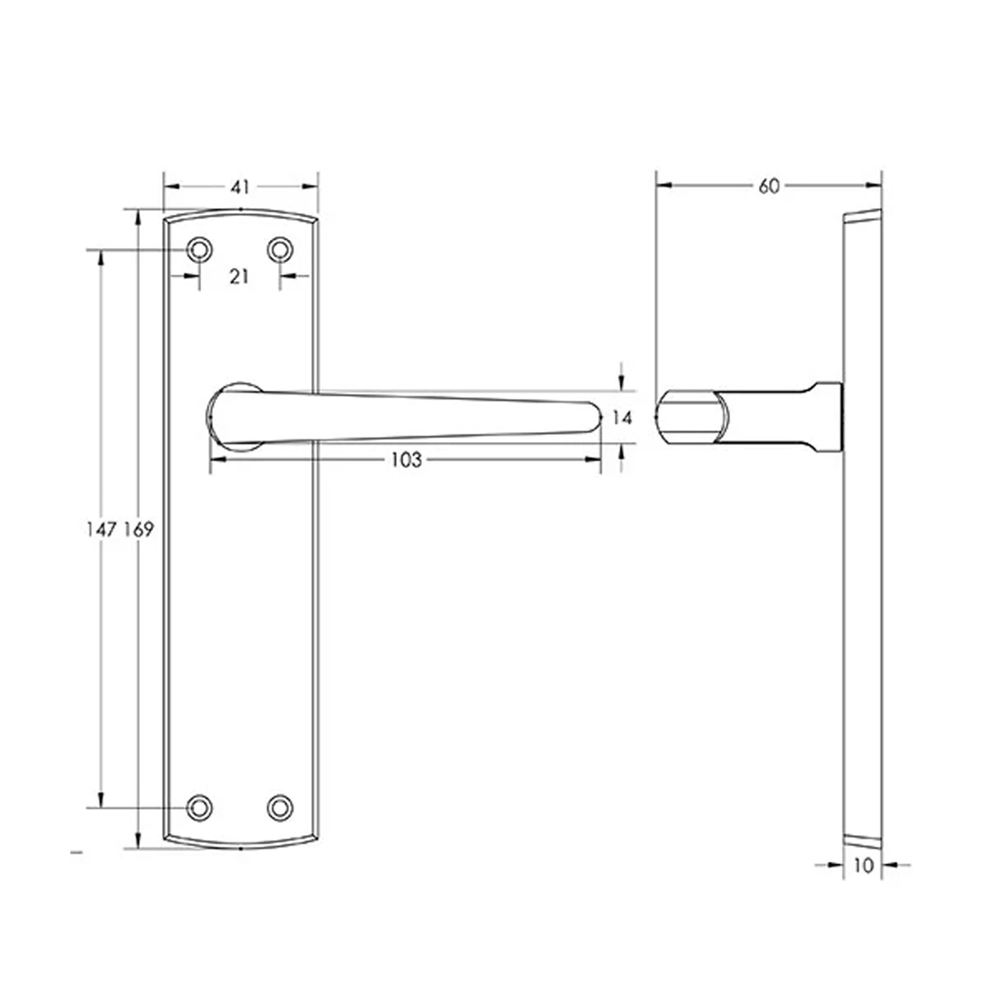Technical drawing of a Bray Polished Chrome Backplate Handle.