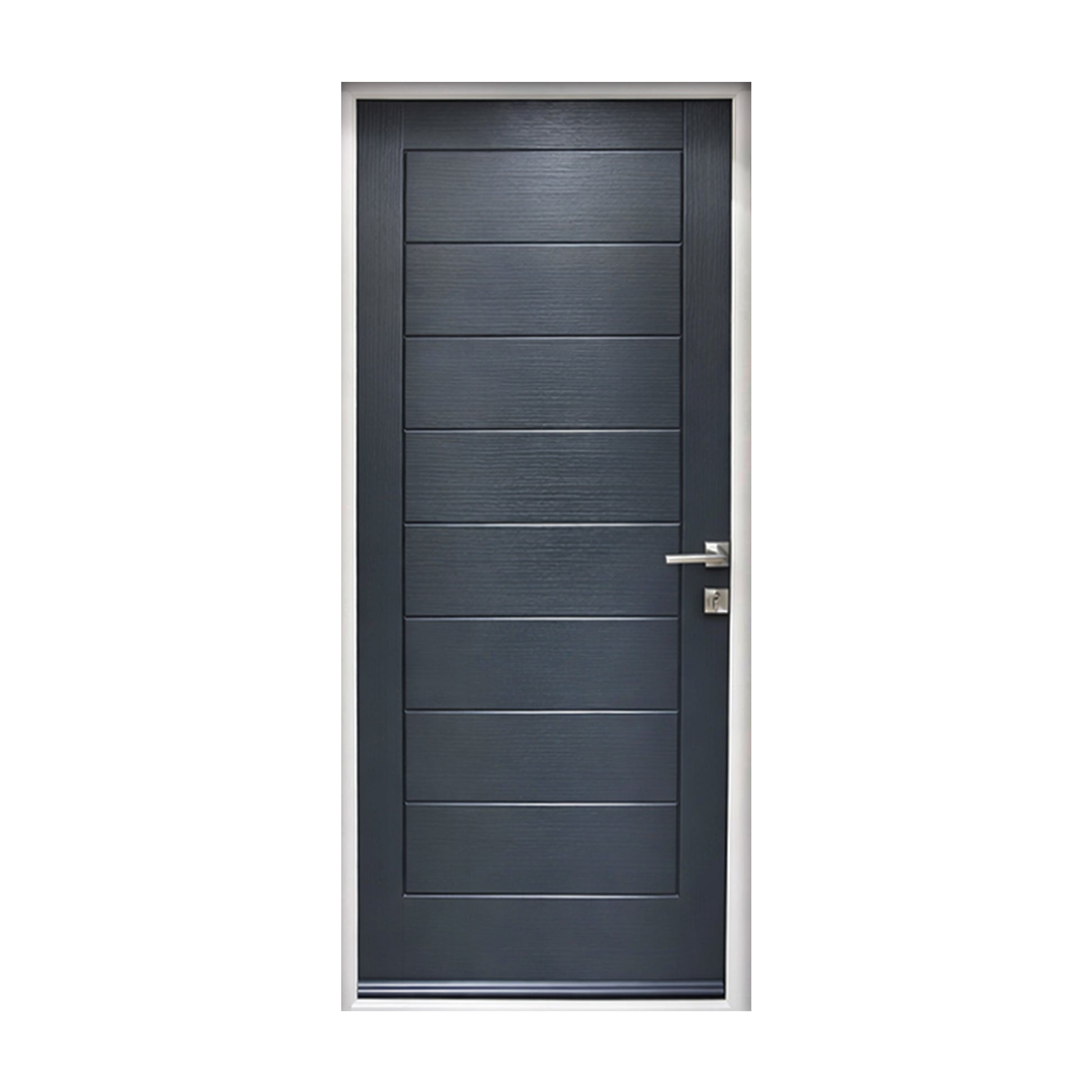 A Cannes Grey GRP External Door  with a white frame on a white background