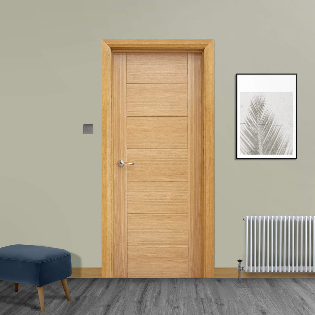 A Carini White Oak (7 Panel) 35mm Internal Door in a home interior setting