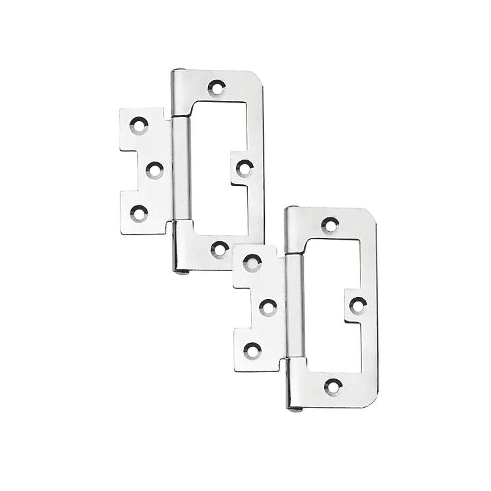 76mm Chrome plated hinges on a white background