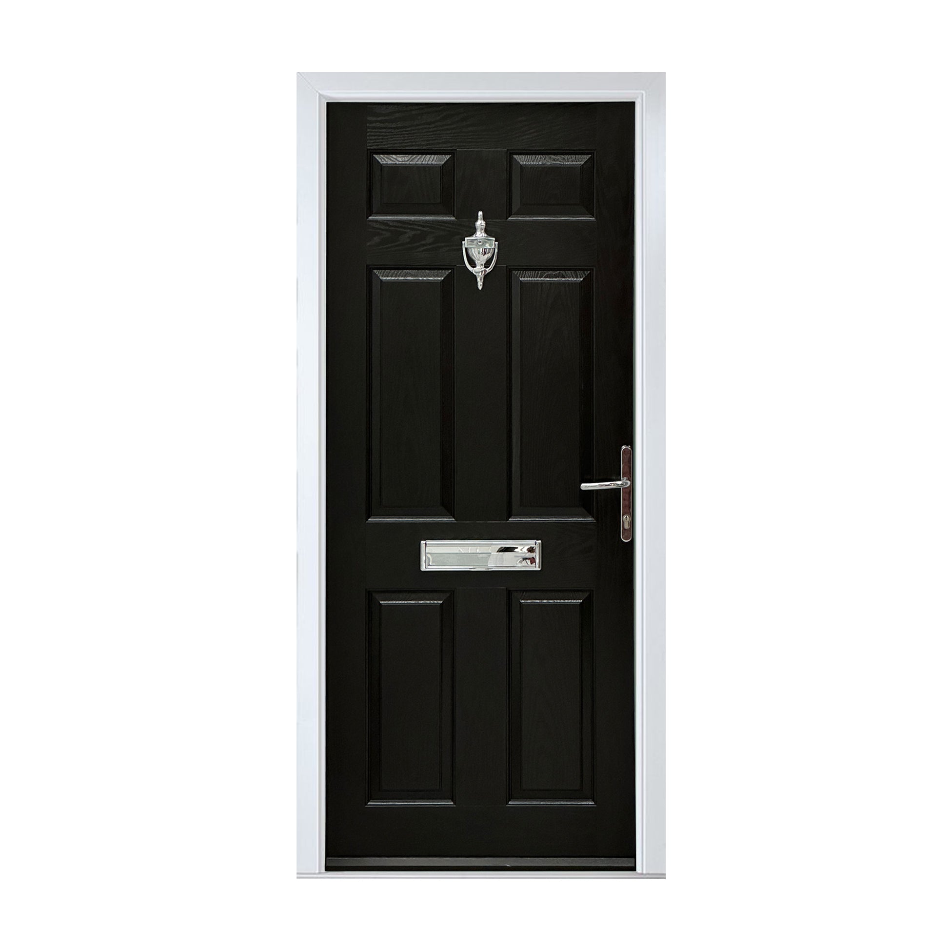 Black Colonial Composite GRP Door with white frame on a white background