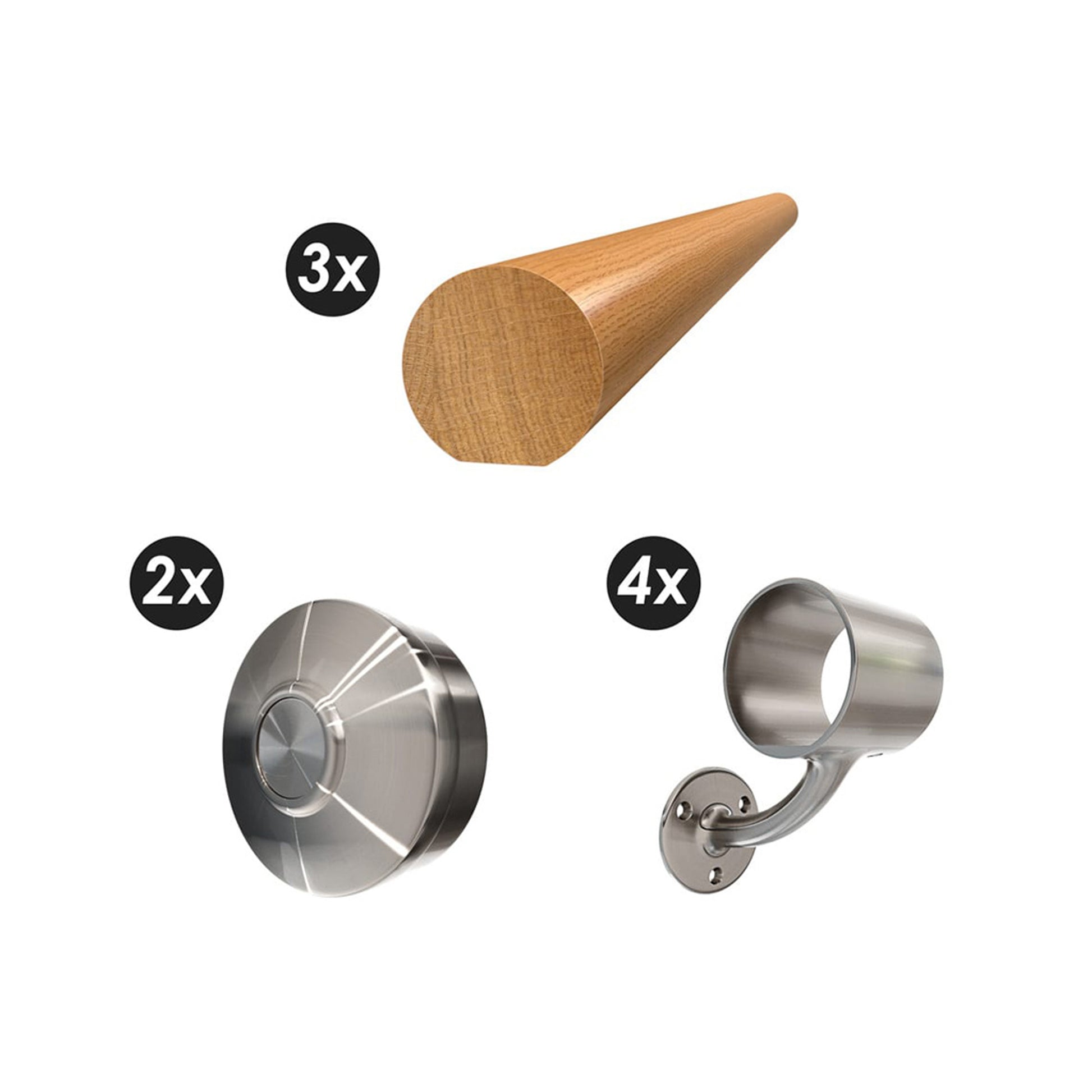 Oak Contemporary Handrail Kit components on a white background.
