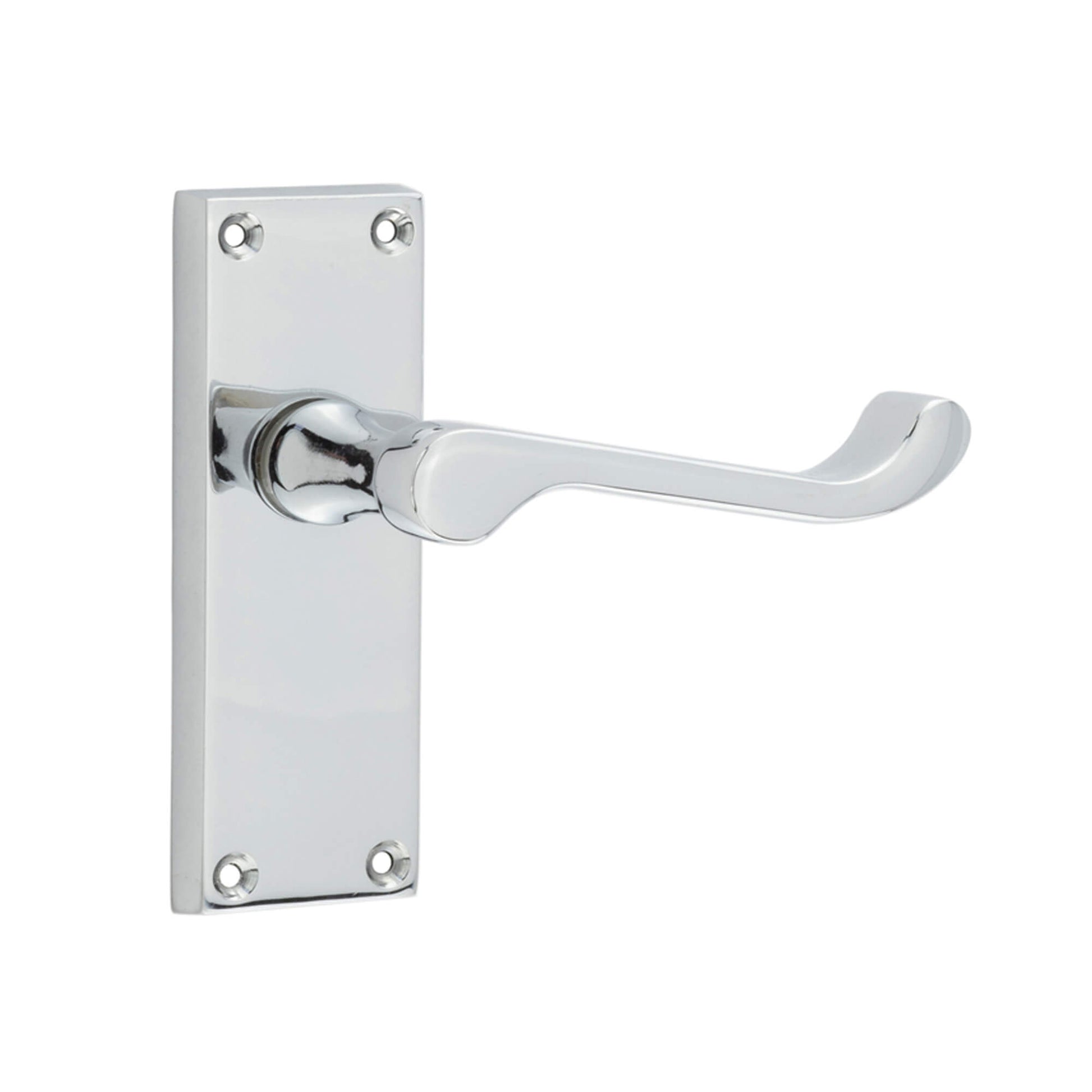 Contract Chrome Scroll Latch Backplate Handle on a white background