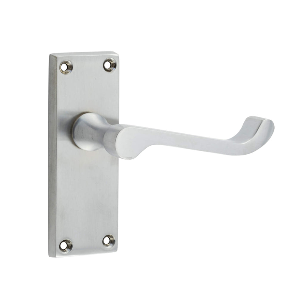 Contract Satin Chrome Scroll Backplate Latch Handle on a white background