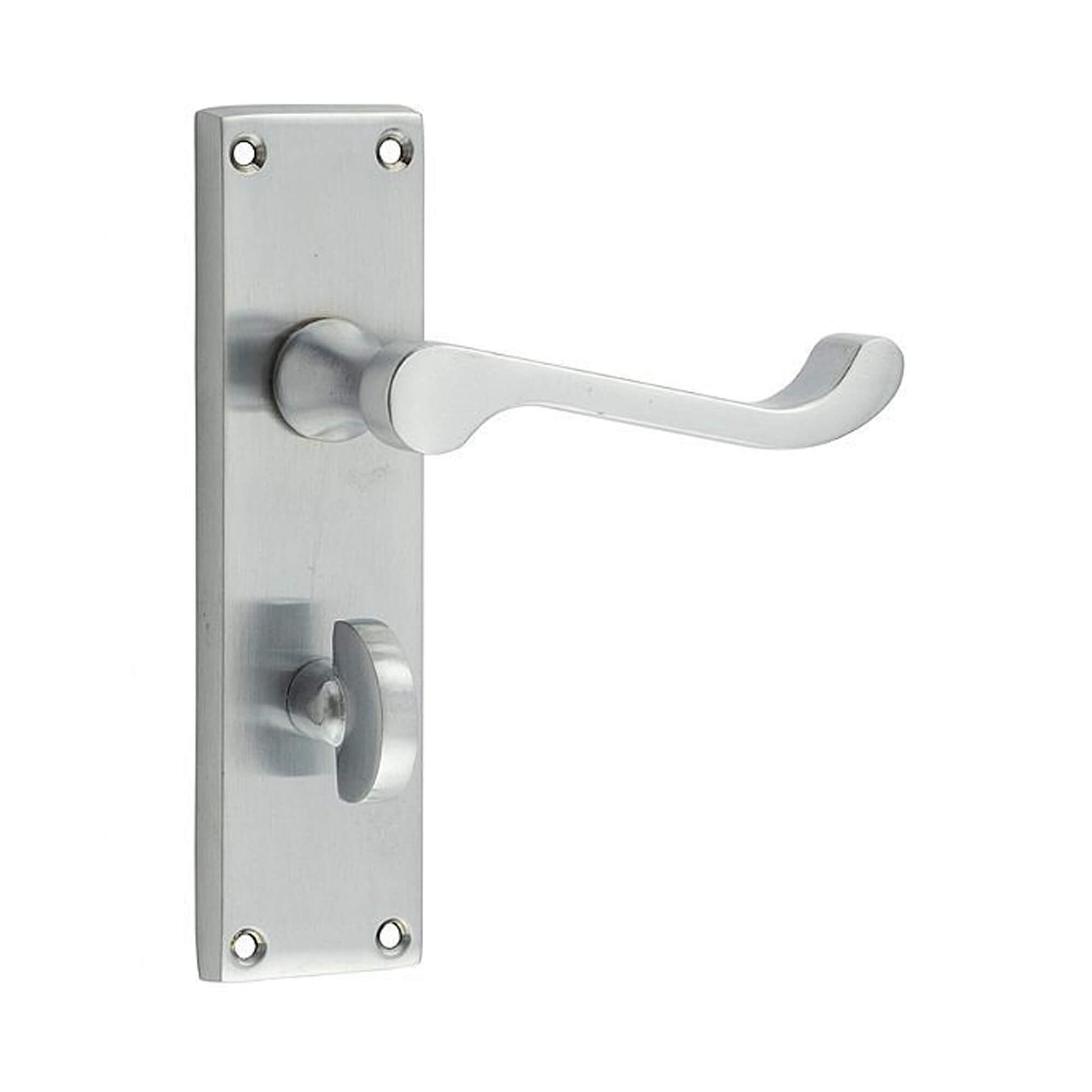 Contract Satin Chrome Scroll Backplate WC Thumbturn Handle on a white background