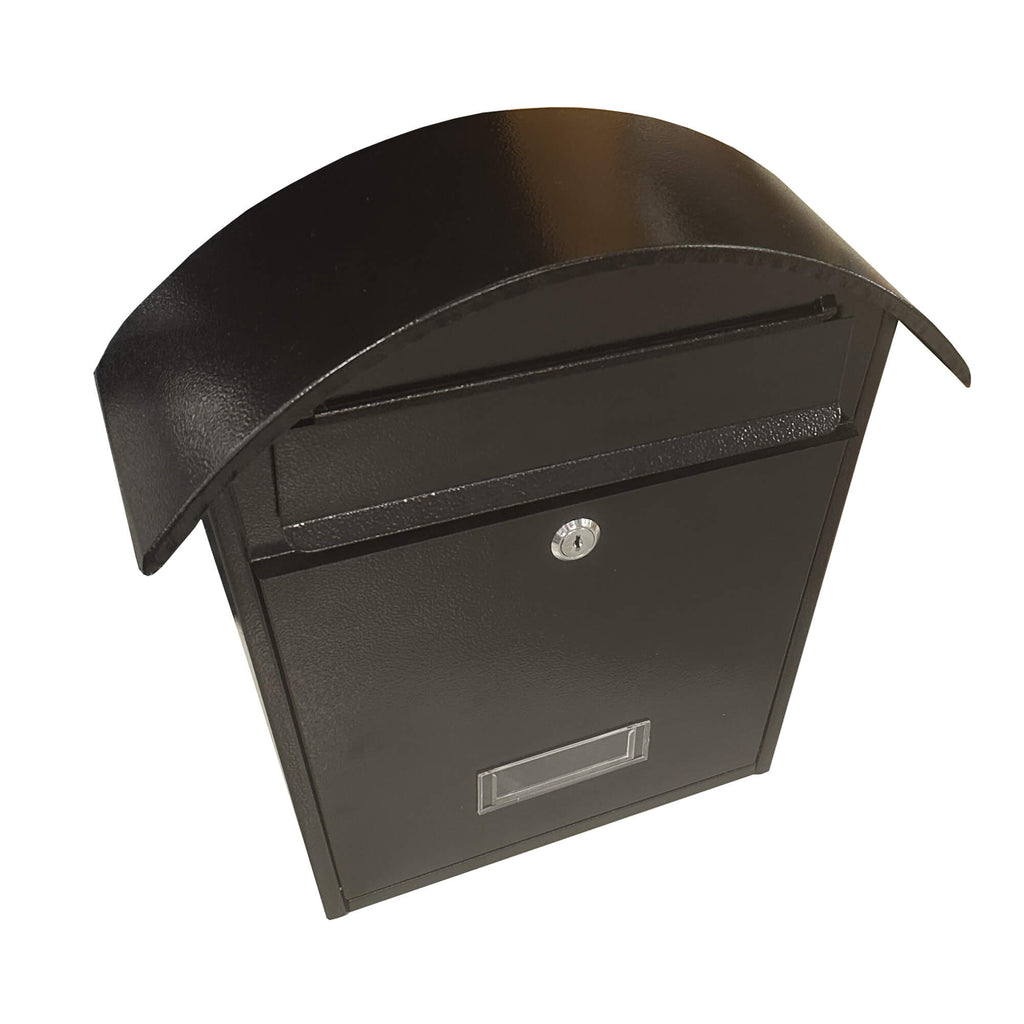 Cottage Black Letter Box with a curved design on a white background
