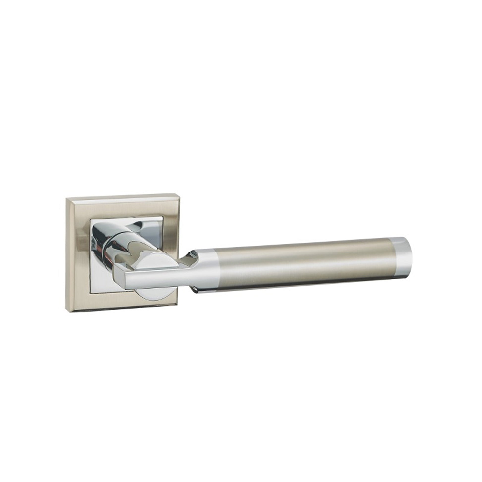 Cumulus Nickel Brushed & Polished Chrome Square Rose Handle on a white background