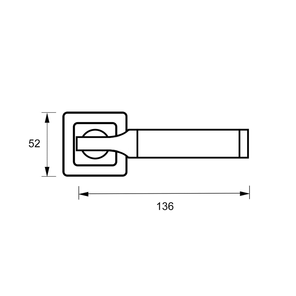 Technical drawing of a Cumulus Nickel Brushed & Polished Chrome Square Rose Handle