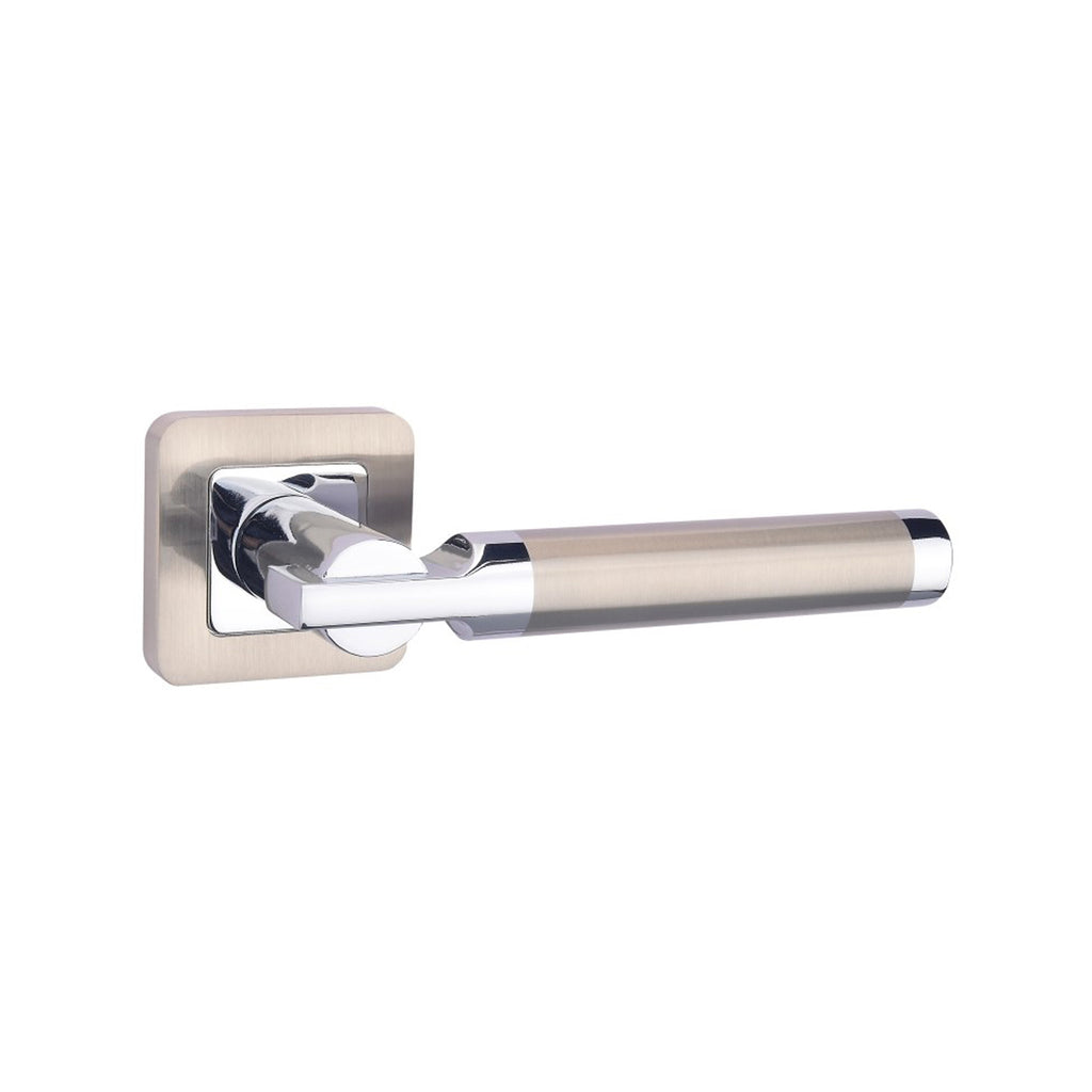 Cumulus Nickel Brushed & Polished Chrome Square Rose Handle on a white background