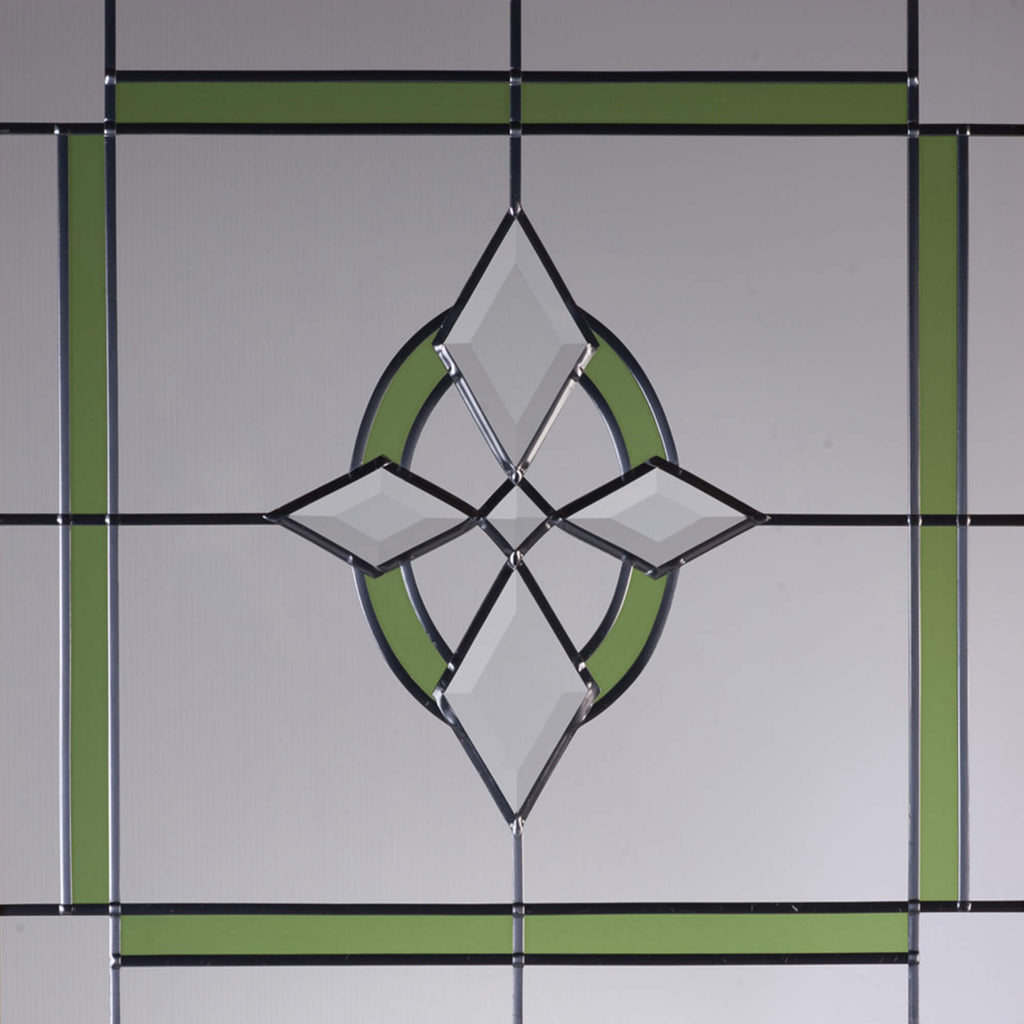 Front view of the 4mm lead decorative toughened glass inserted on an Edwardian White Primed 1 Lite Unglazed 40mm Door.