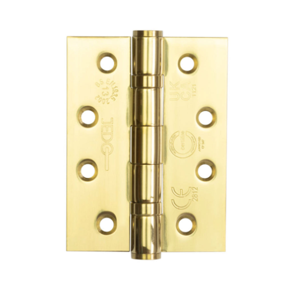 Electro Brassed 4" (100mm) grade 13 ball bearing door hinge on a white background.