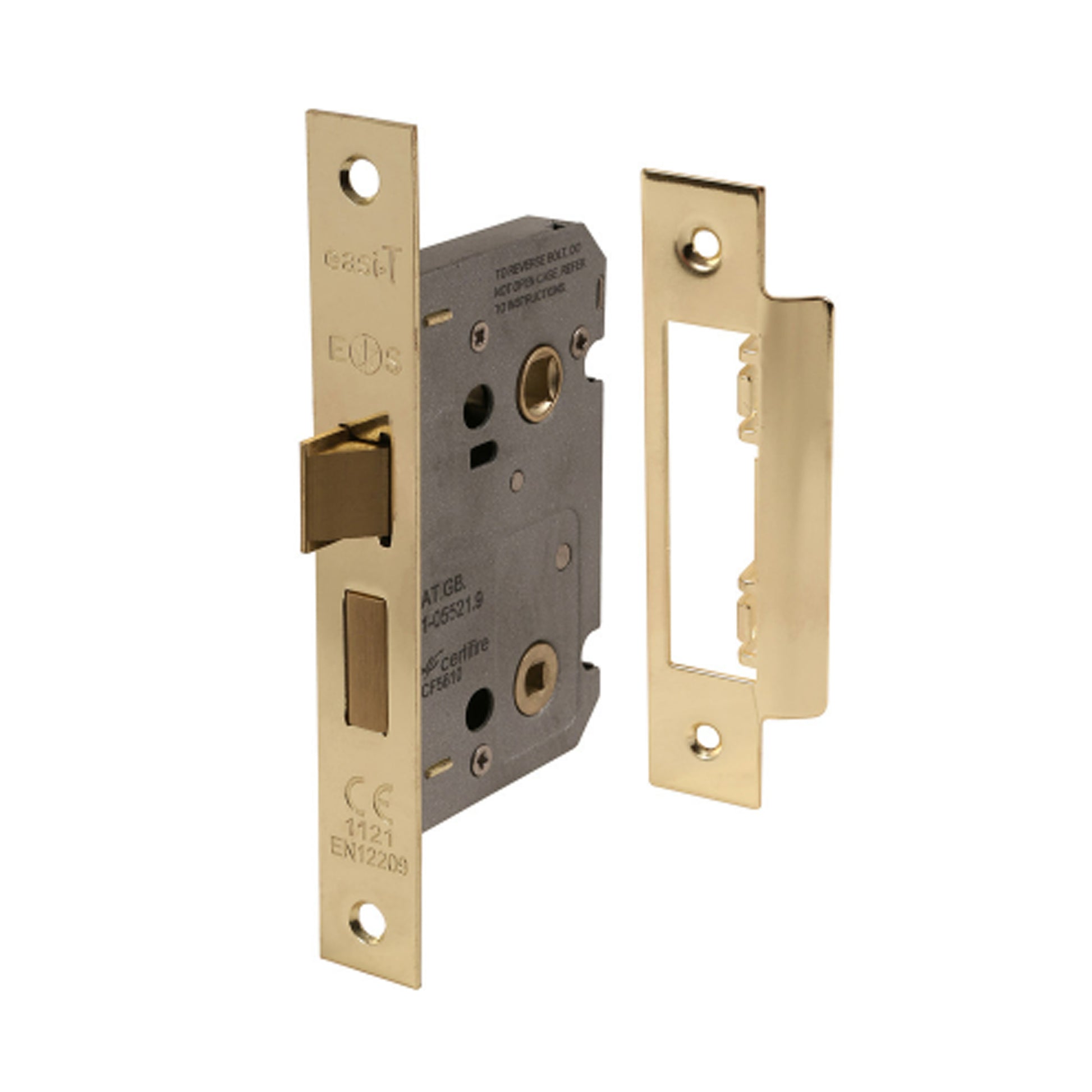 Electro Brassed WC Bathroom Lock components on a white background