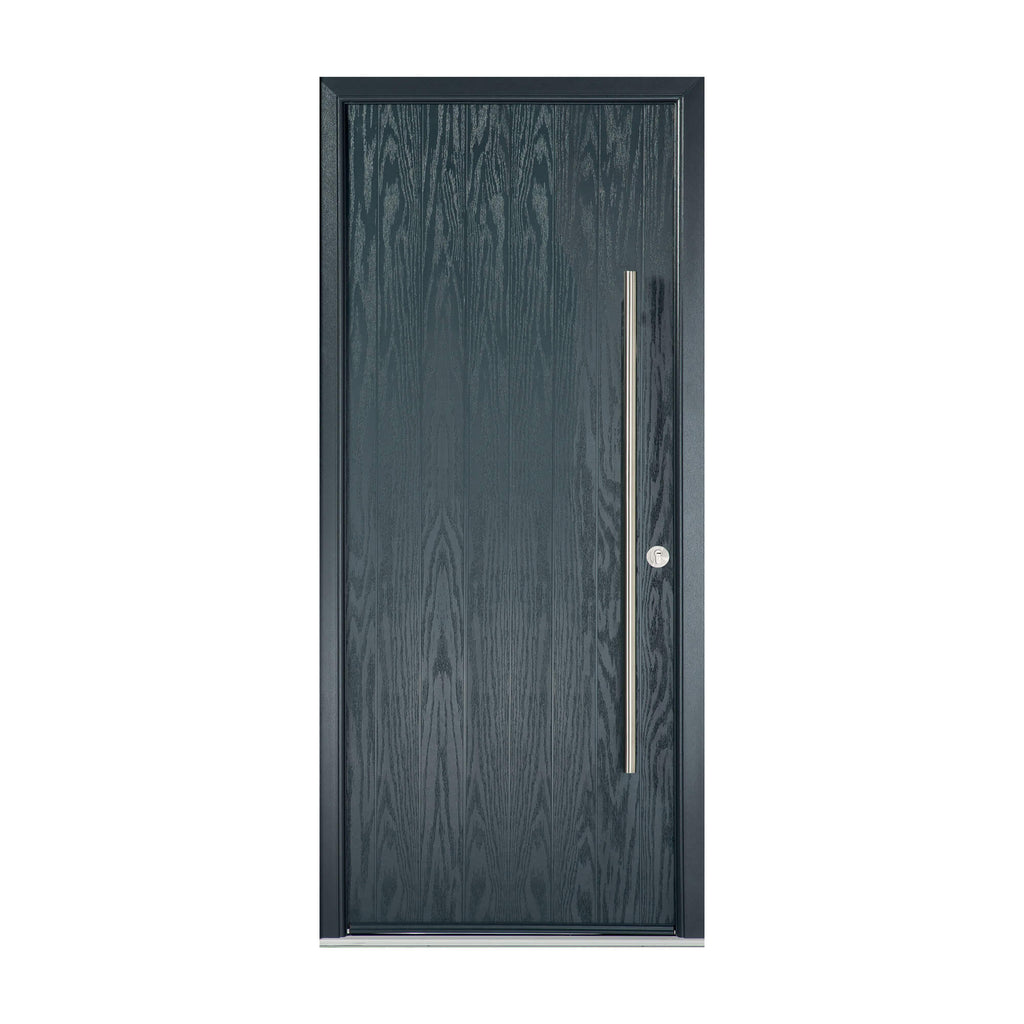 A Farmhouse Composite GRP External Front Door with a silver handle on a white background