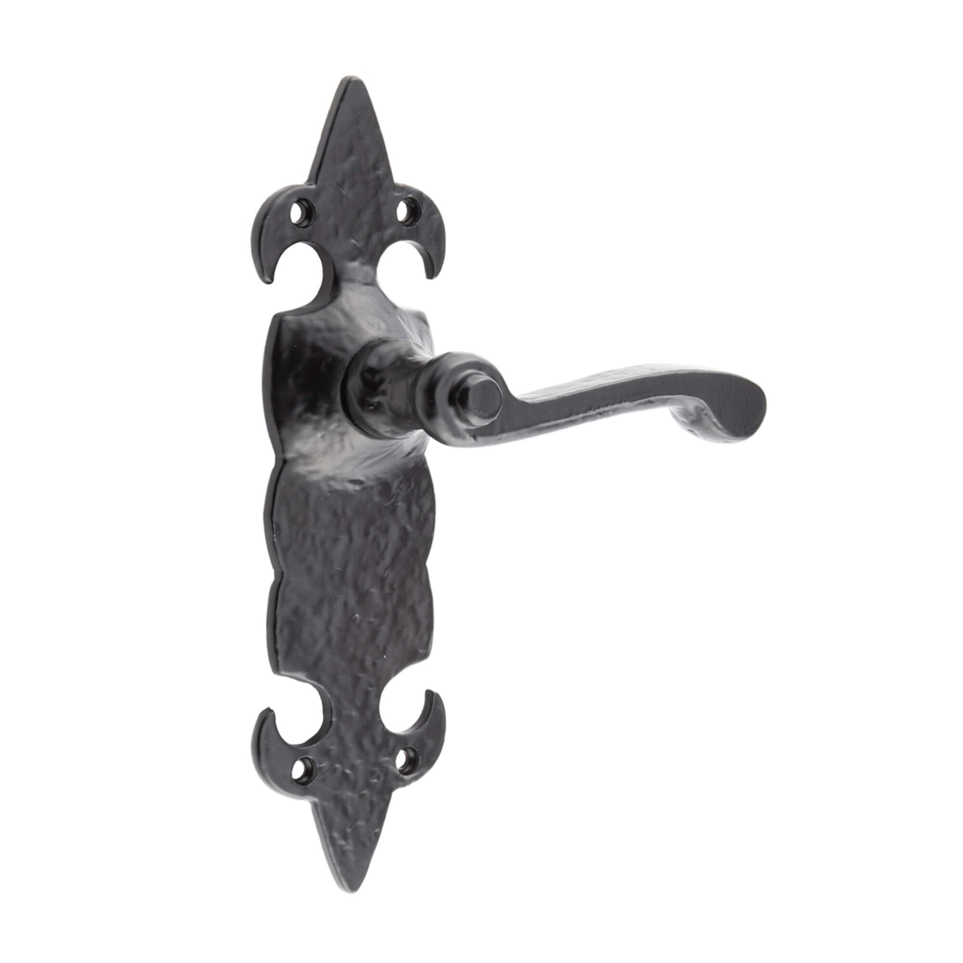 A FDL Black backplate door handle  on a white background