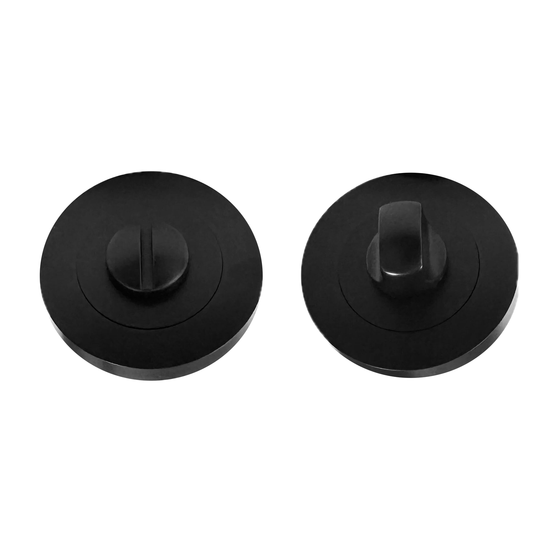 Black WC thumbturn for use with black lever handles on a white background
