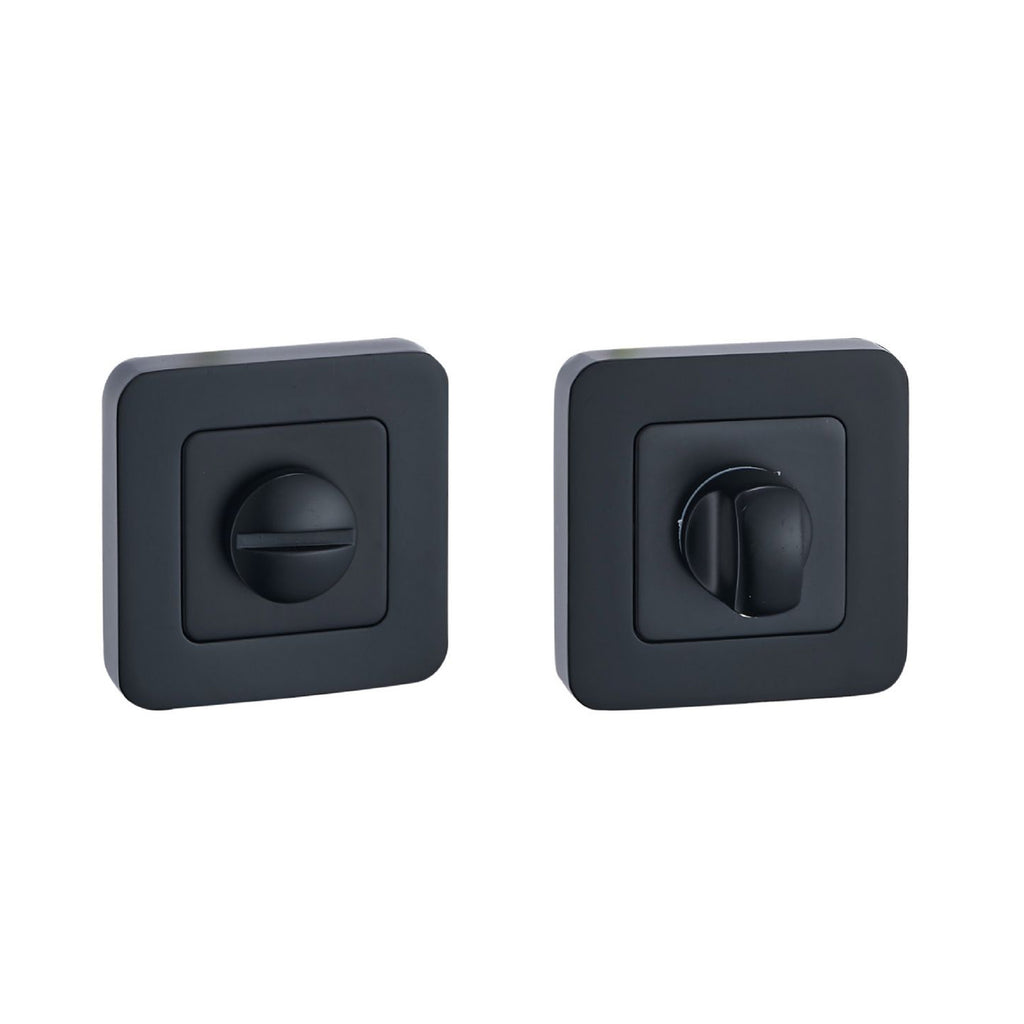 A Flat Black WC Square Thumbturn Set on a white background