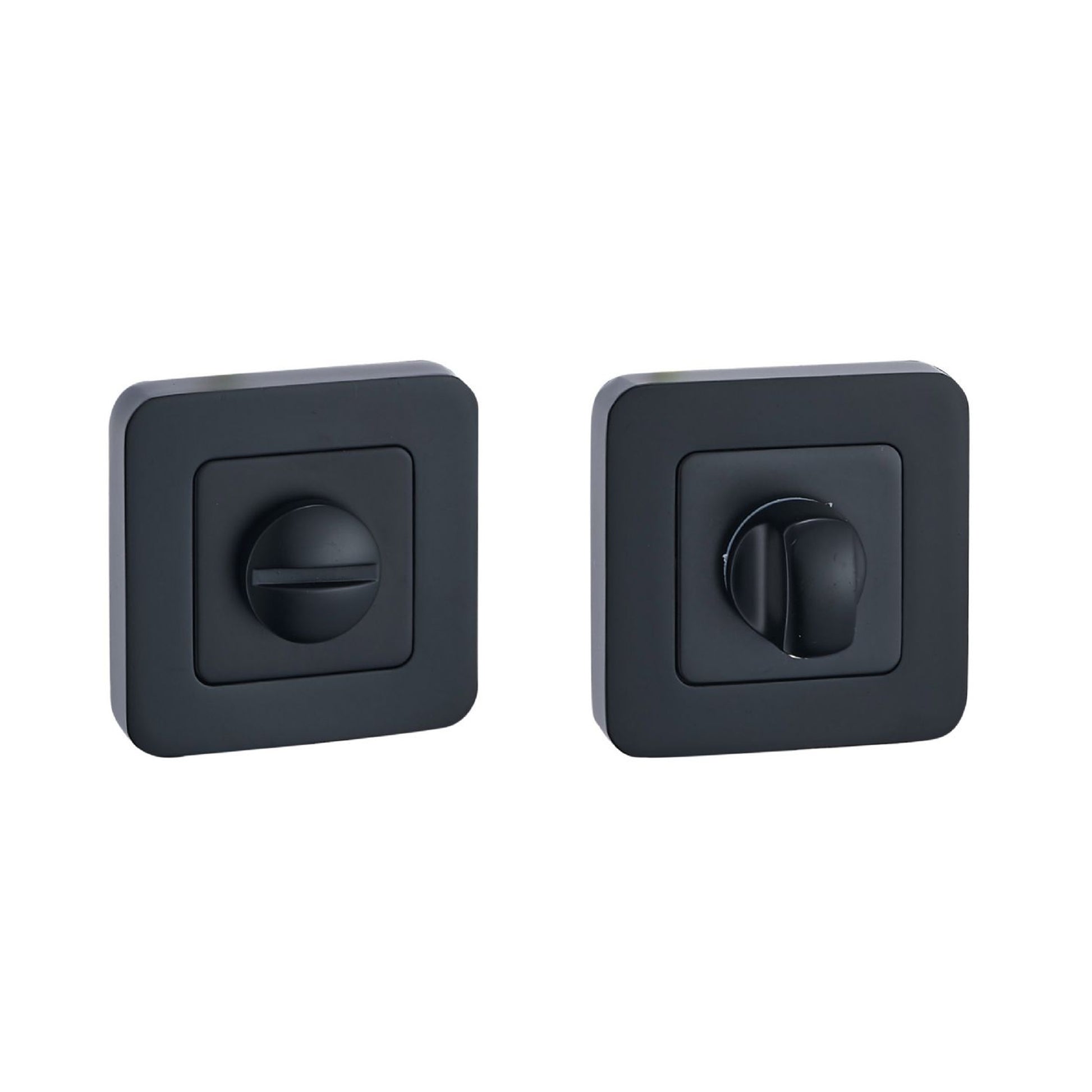 A Flat Black WC Square Thumbturn Set on a white background