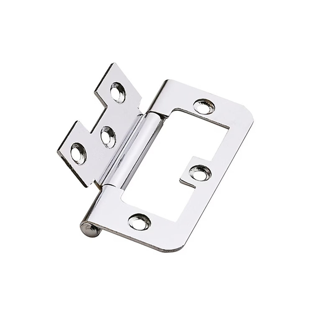 Close-up angled view of a flush hinge
