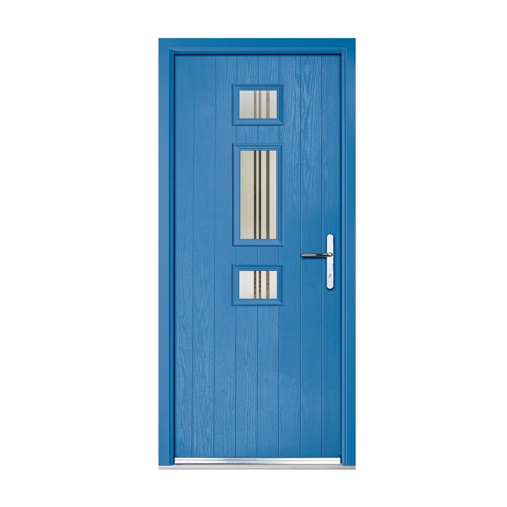 Blue Heddon Composite GRP Door with glass panels on a white background