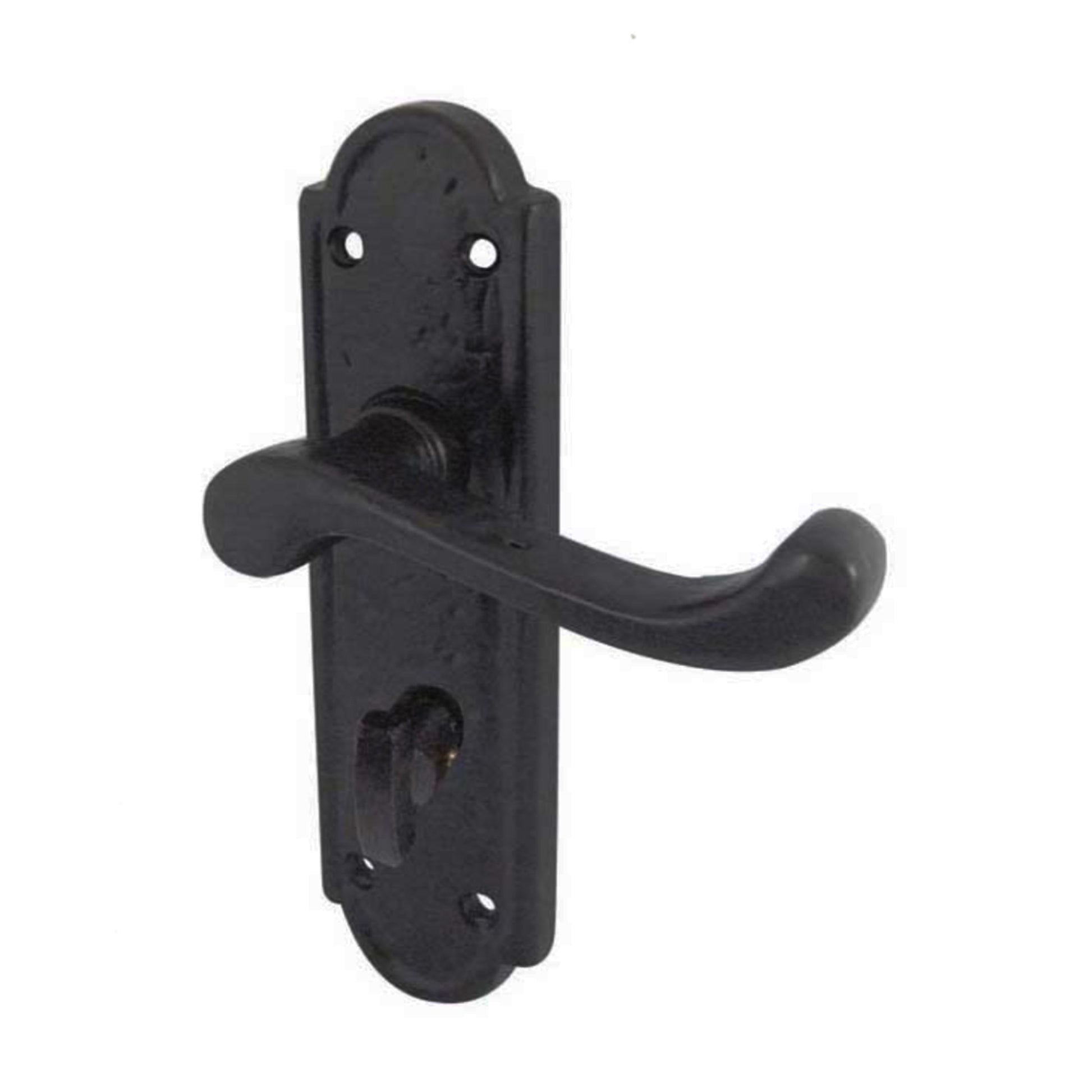 The Henley Black Backplate Bathroom WC Handle  on a white background
