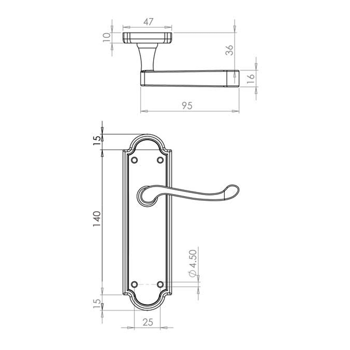 Technical Drawing of a Henley Black Backplate Handle
