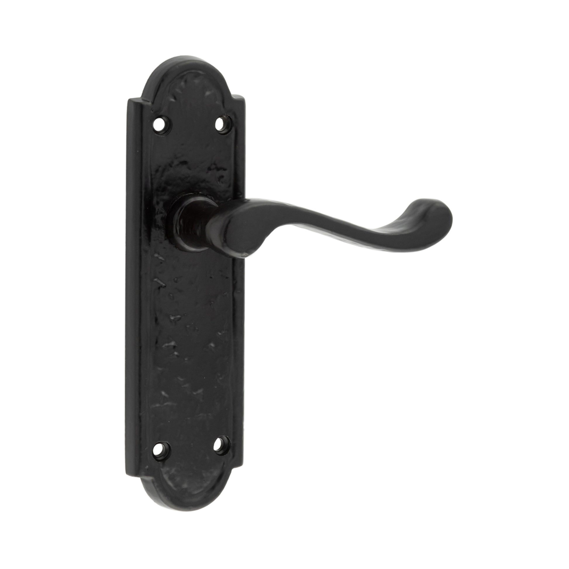 The Henley Black Backplate Latch Handle on a white background