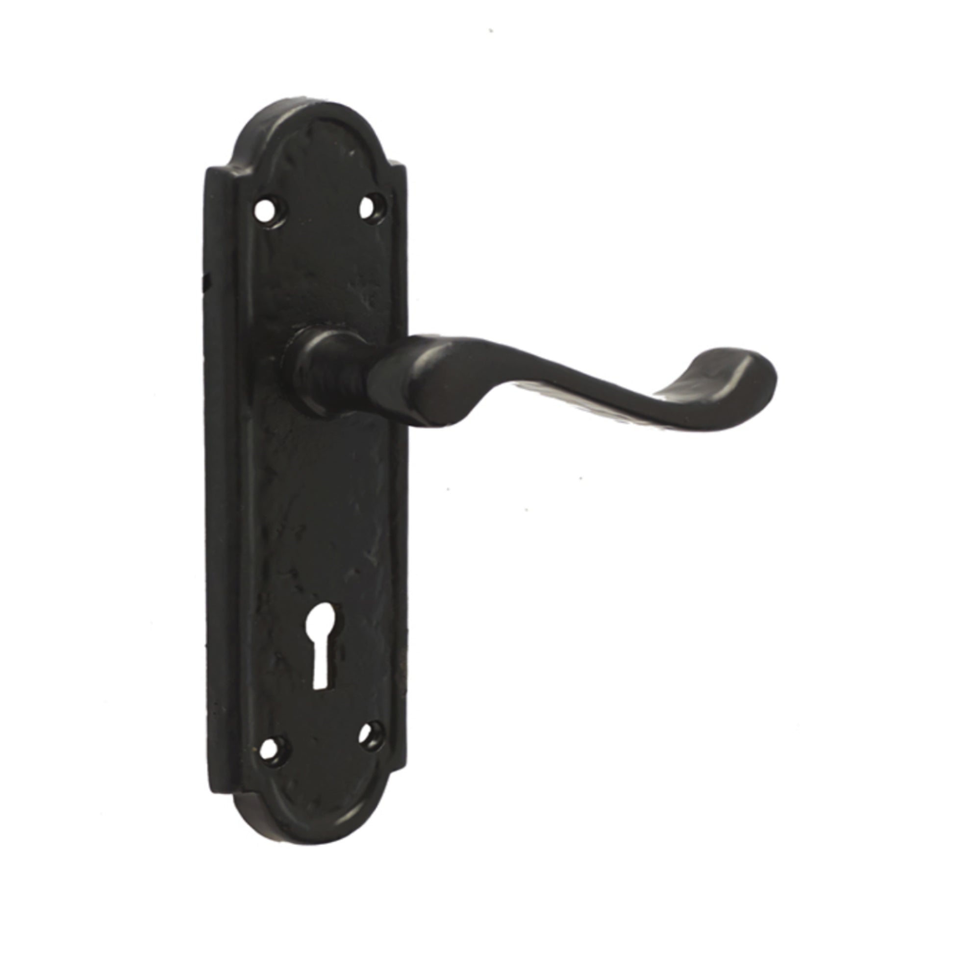 The Henley Black Backplate Lock Handle  on a white background
