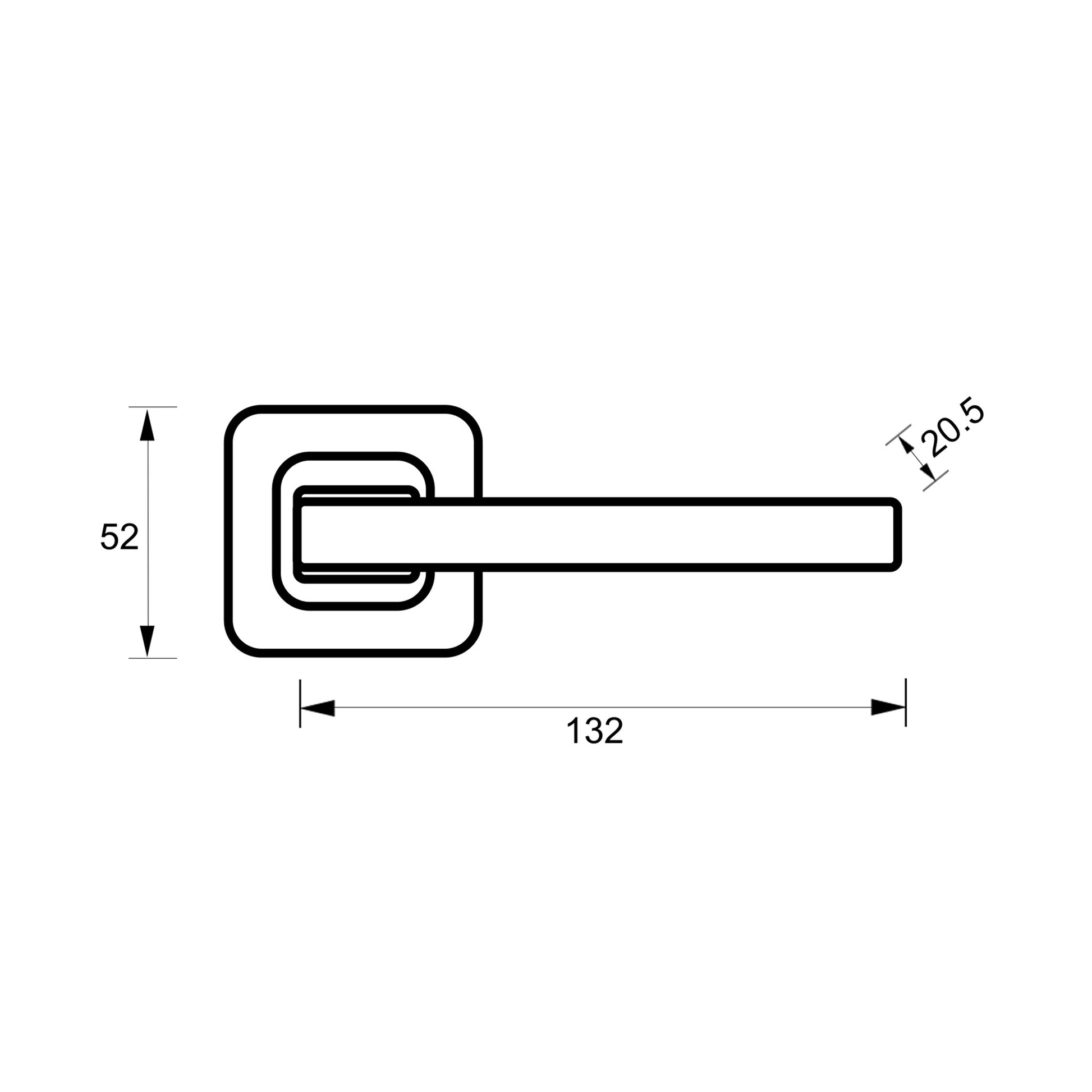 Technical drawing of a rHera Flat Black Square Rose Handle