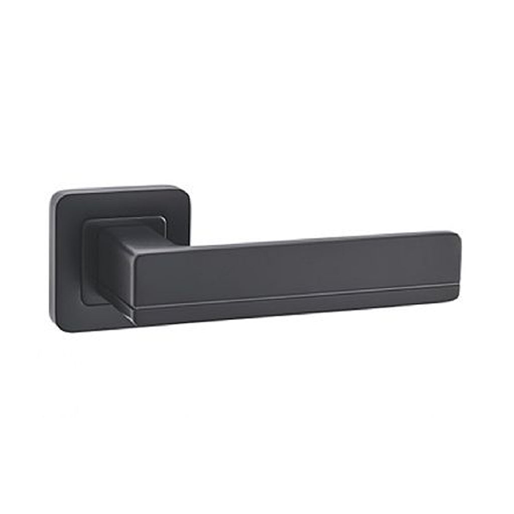 A Hermes Flat Black Square Rose door handle on a white background