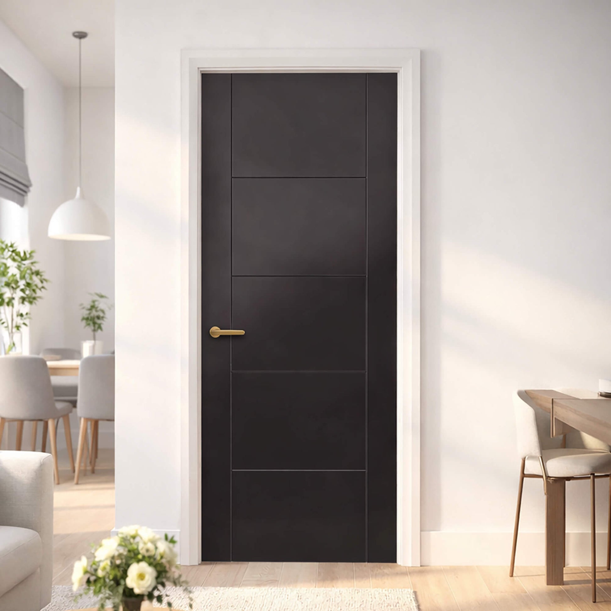 An Iseo Black Primer Plus 35mm Internal Door in an interior home setting.