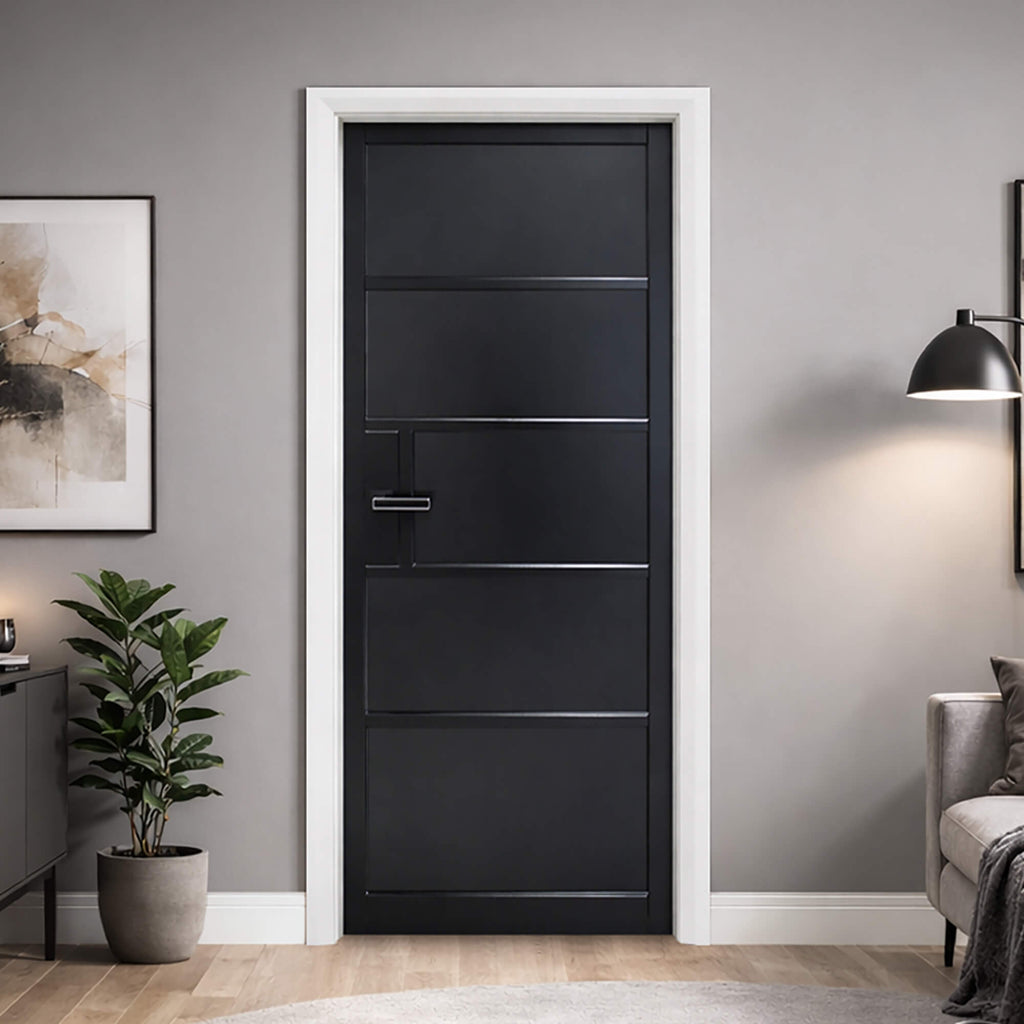 A Kew 5 Panel 40mm Internal Door in a modern home interior setting.