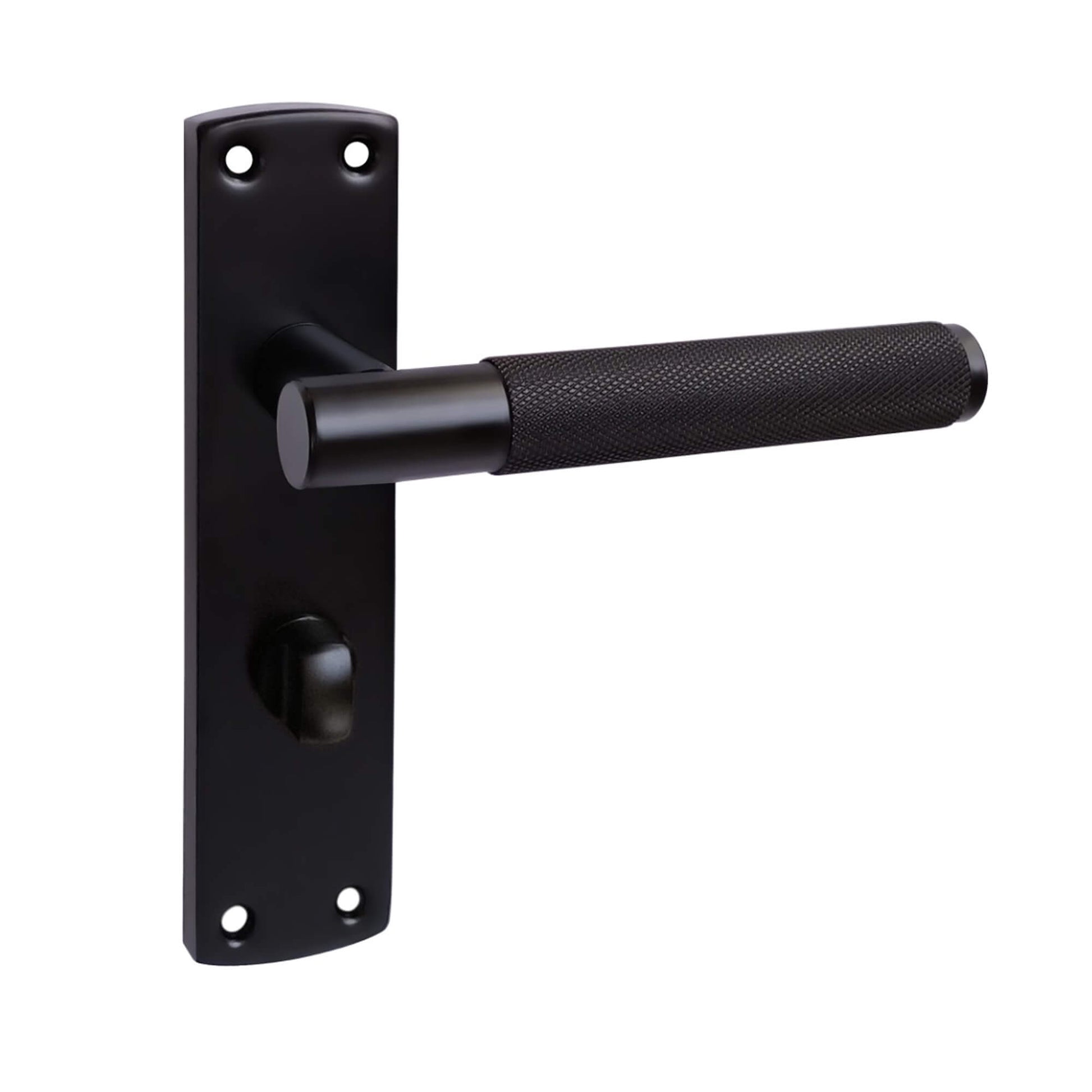 Knurled E-BLACK wc thumbturn backplate door handle on a white background